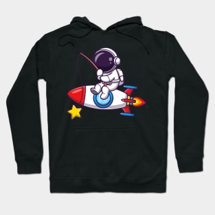 Astronaut Fishing Star On Rocket Cartoon Hoodie